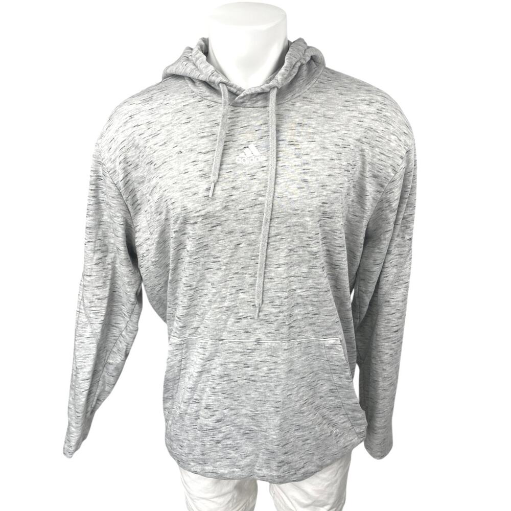 Adidas Men's Gray Heathered Long Sleeve Logo Hooded Hoodie Sweatshirt Top Size L